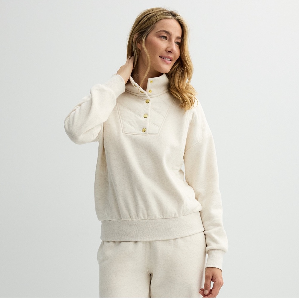 Sonoma women’s light oat Heather quilted fleece sweatshirt size XXL